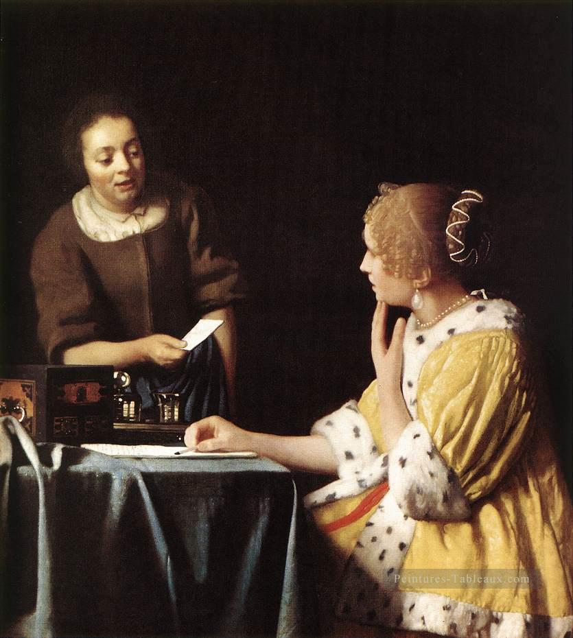 Dame avec sa servante tenant une lettre baroque Johannes Vermeer Peintures à l'huile